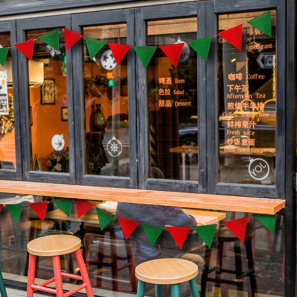 Felt Christmas Banner Elk Design Red Green Xmas Pull Flag Hanging Ornament Santa Design Party Banner Outdoor Decor