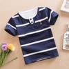 Детская одежда Футболка из чистого хлопка для мальчиков Детские летние топы с короткими рукавами Футболка в полоску с двойным воротником и круглым вырезом