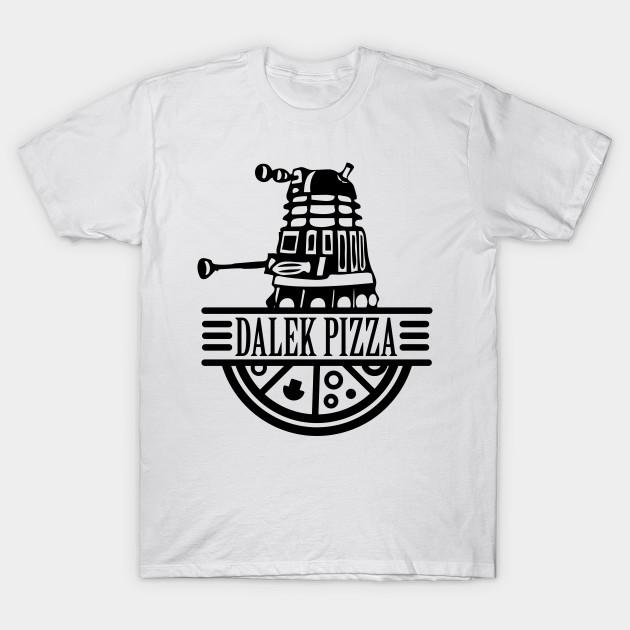 Asian Size Men Black Print T-shirt Dalek Pizza No-Cut Heat Transfer Print Cotton Tshirt