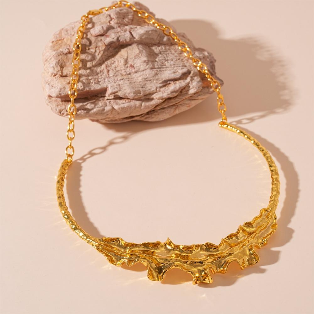 Collar Large Metal Leaf Necklace Aesthetic Irregular Exaggerated Choker  Banquet