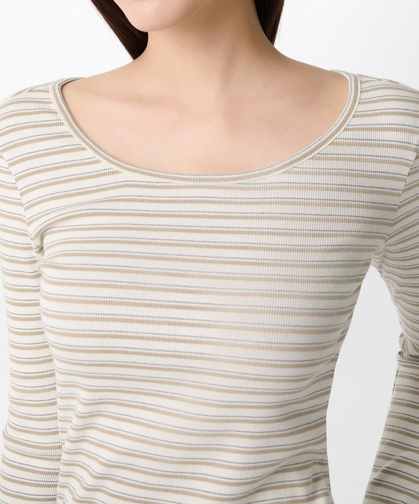 MUSINSA STANDARD WOMAN Women'S Striped Ribbed Slim Long Sleeve T-Shirt [Cream]