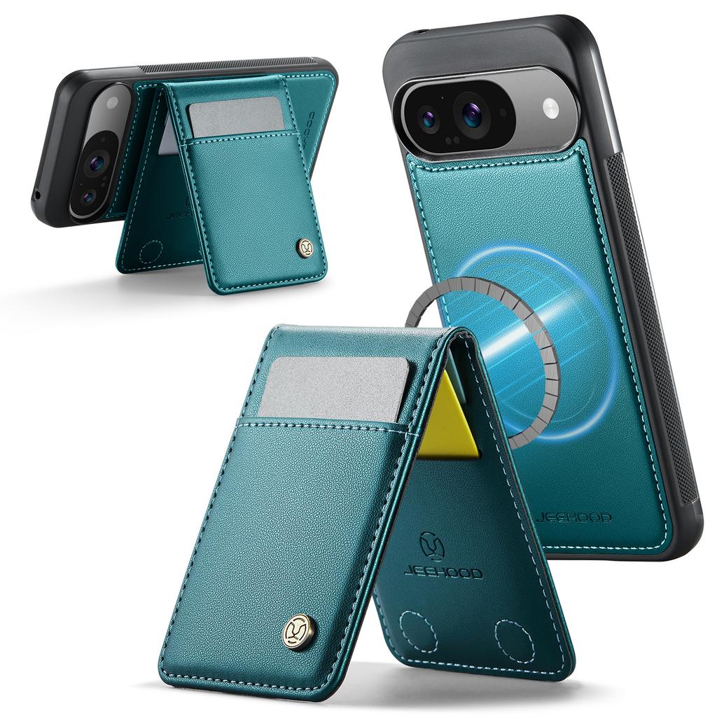 Кожаная задняя крышка для Google Pixel 9 Pro/Google Pixel 9, совместимая с MagSafe, чехол для телефона JEEHOOD J06 с карманом для карт и RFID-блокировкой