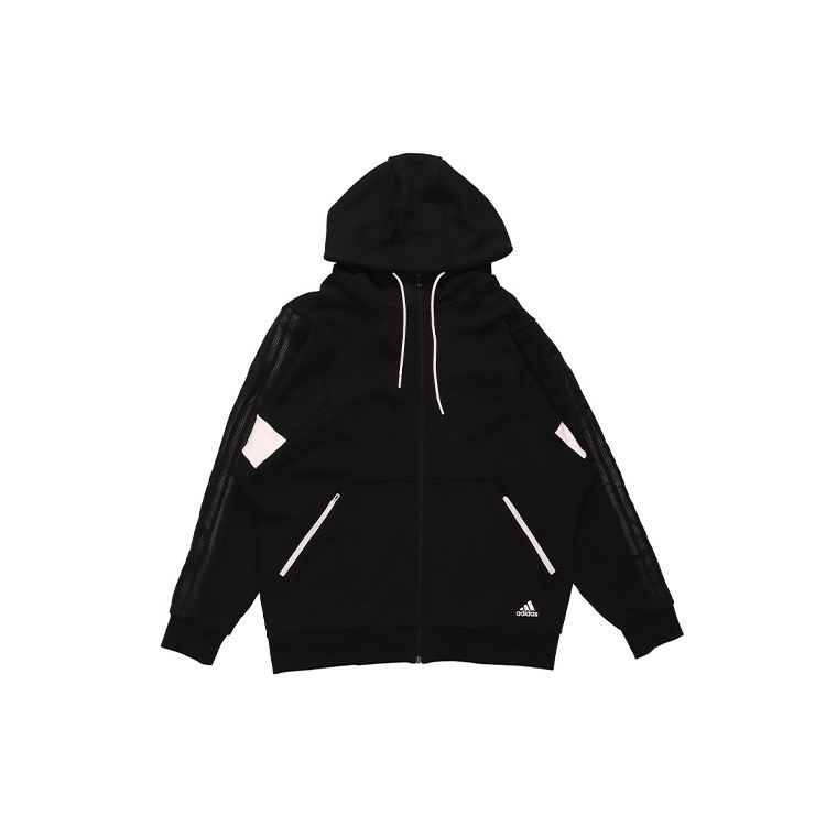 adidas Спортивная тренировочная вязаная куртка с капюшоном и логотипом, мужская верхняя одежда, черная H40195