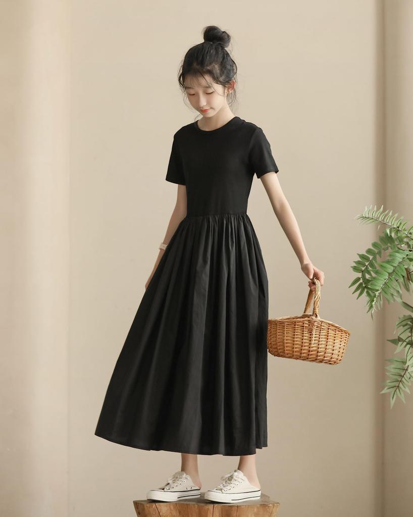 Weileenice Черный Размер Идеально для Контрастного Эластичного Длинного Короткого Летнего Платья для Девочек, 140, Концерты, Дизайн, Талия, Платье, Рукава, Похороны,