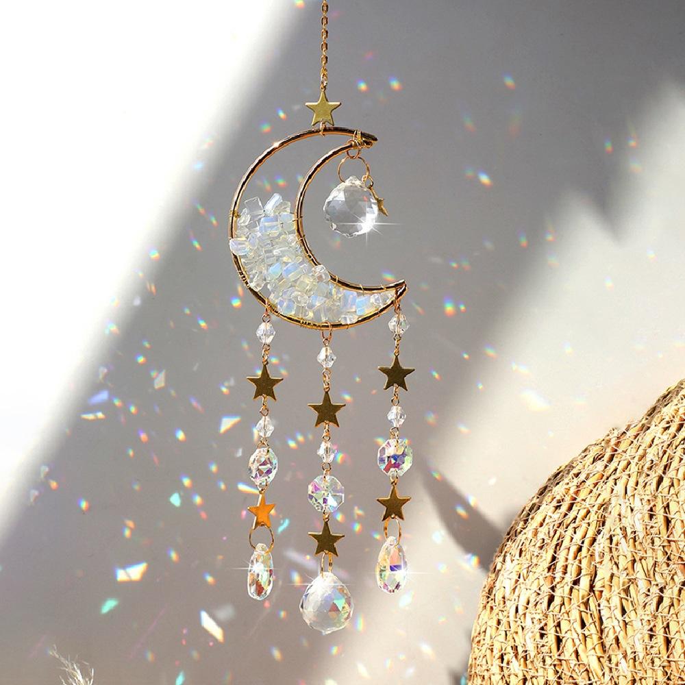 Кристалл Луна Аметист Радуга Ловец Солнца Подвесной Камень Ловец Солнечного Света Рождественские Украшения для Окна Сада Уличные Украшения