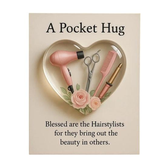 Pocket Hug Token for Hairstylists Heart Shaped Acrylic Keepsake with Mini Hair Tools Stylist Appreciation Gifts