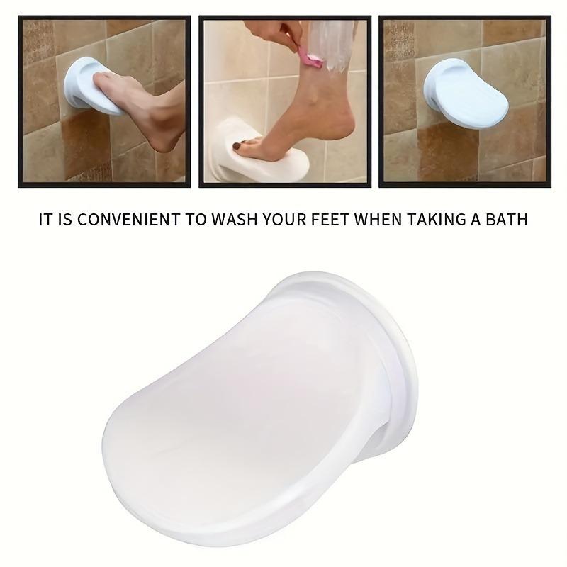 White Non-Slip Suction Foot Rest for Shower – Removable, Traceless Bathroom Stool with Drainage Holes, Adhesive Design
