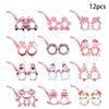 12pcs Pink Christmas Paper Glasses Snowman Penguin Reindeer Bell Santa Claus Paper Glasses Frame Christmas Photo Props Kid Gift