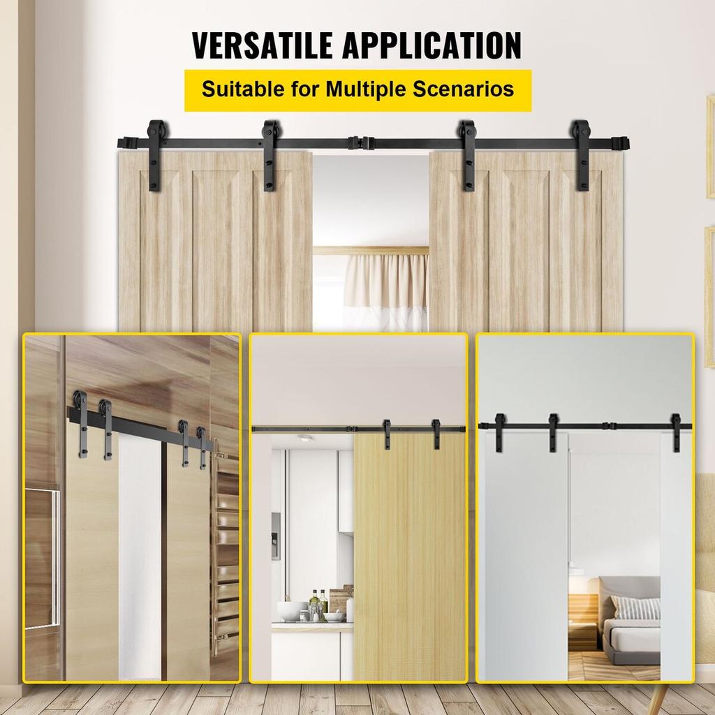 Sliding Barn Door Hardware Kit, 12FT Barn Door Kit, 330LBS Load-bearing Double Barn Door Hardware Kit, Carbon Steel Barn Door Track, Darn door for