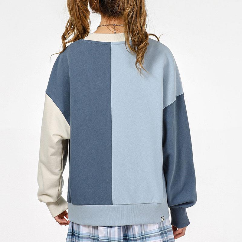 Puma Color Block Round Neck Pullover Sweatshirt Women Tops Blue 533052-61