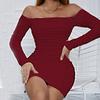 Модное женское платье с одним плечом, длинным рукавом, плиссированное, облегающее бедра, сексуальная мини-юбка без бретелек для клубной вечеринки