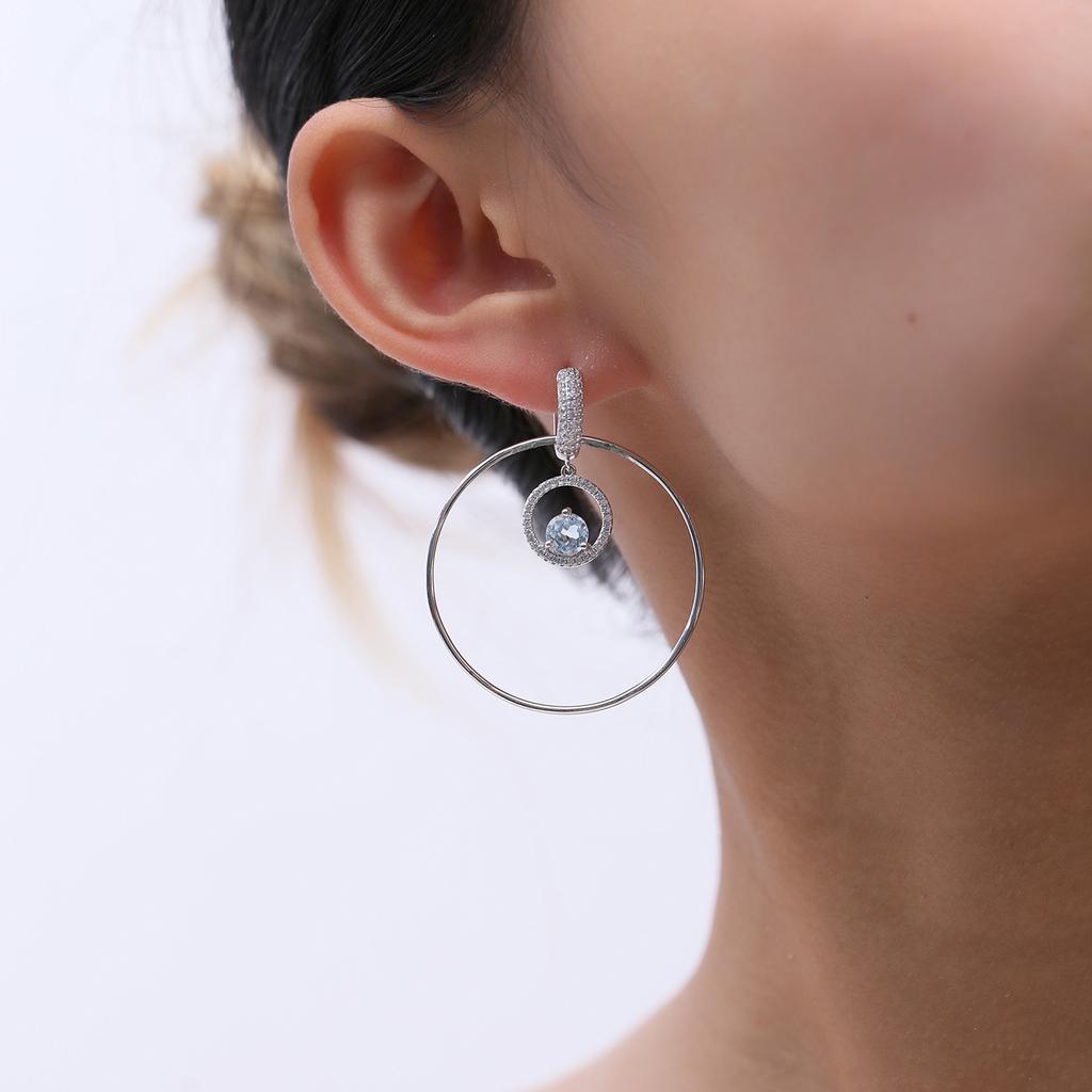 Модные большие круглые серьги из стерлингового серебра 925 пробы с инкрустацией натуральным аметистом, синим драгоценным камнем, круглые серьги