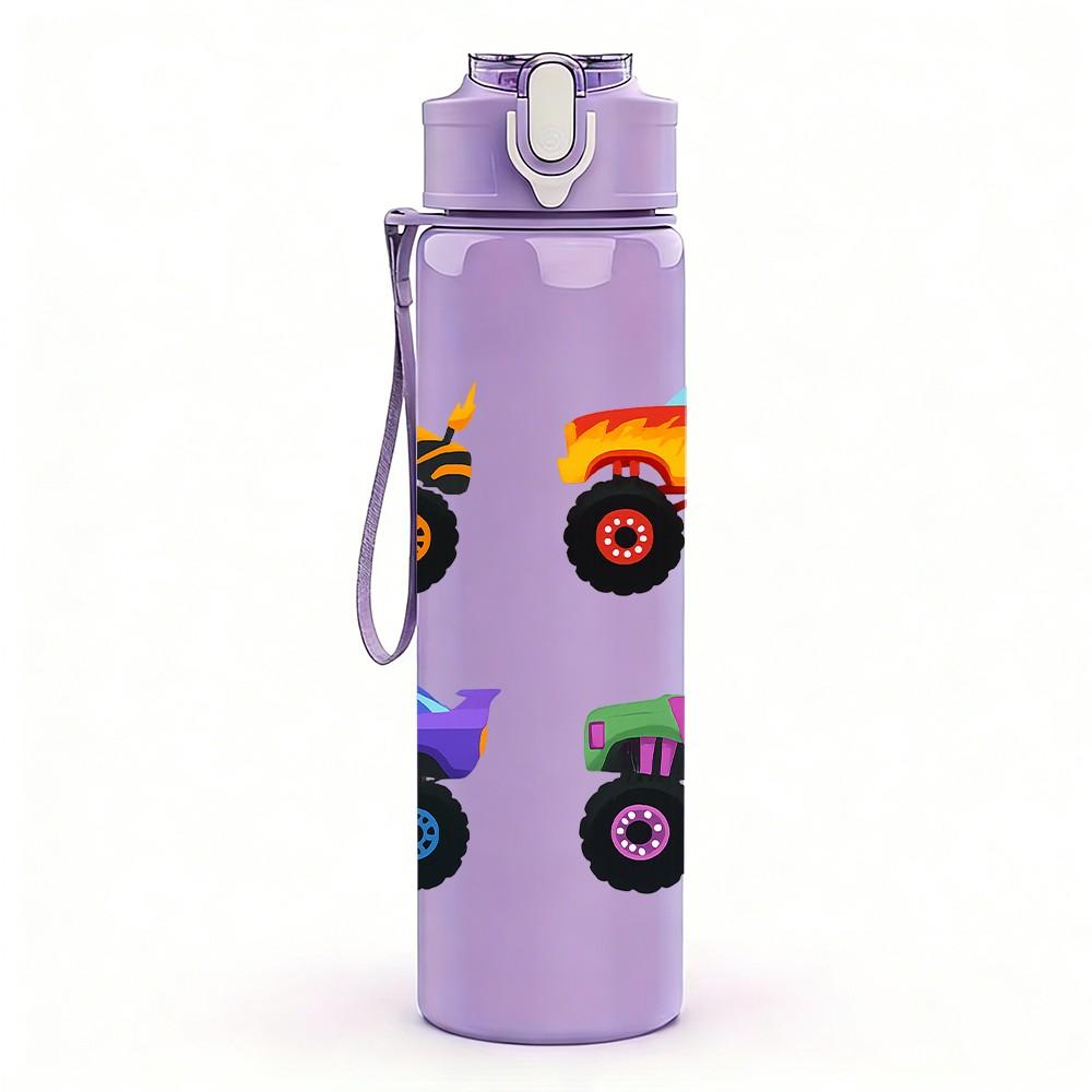 1PC Mixed Toy Truck Kid Vehicle Pattern 750ml Color Plastic Sports Water Bottle Leakproof Flip Straw Lid Suitable for Sports Office Home Use