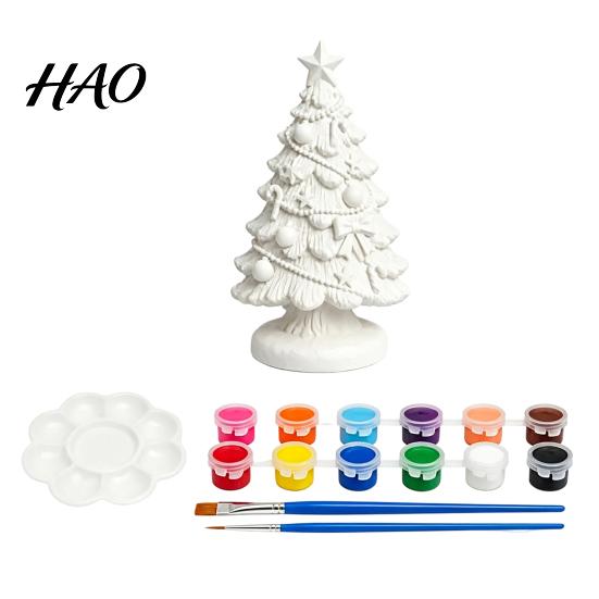 Girls Boys Holiday Craft Gifts DIY Coloring Christmas Figurine Kit, Paints & Brushes Included, Santa Snowman Reindeer Table Decorations Nutcracker