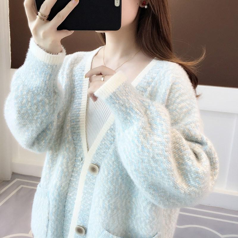 2024 Women's Mink Fleece Knit Cardigan - Loose Fit Sweater for Early Autumn