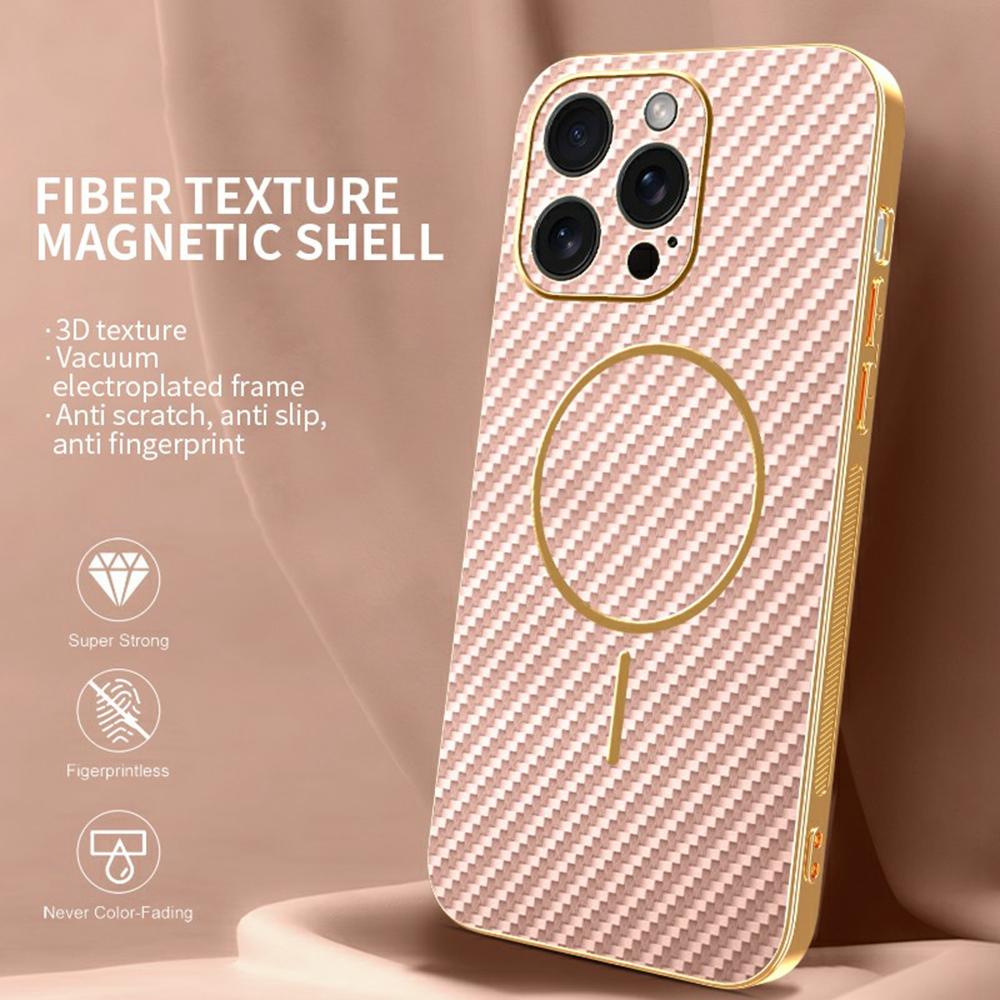 For iPhone 15 Pro Max Phone Case Carbon Fiber Textured Electroplated TPU Back Cover