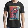 Summer Men Fashion Casual Shirts Short Sleeves Evangelion Asuka Political Anime Black Tees Oversized T-shirts