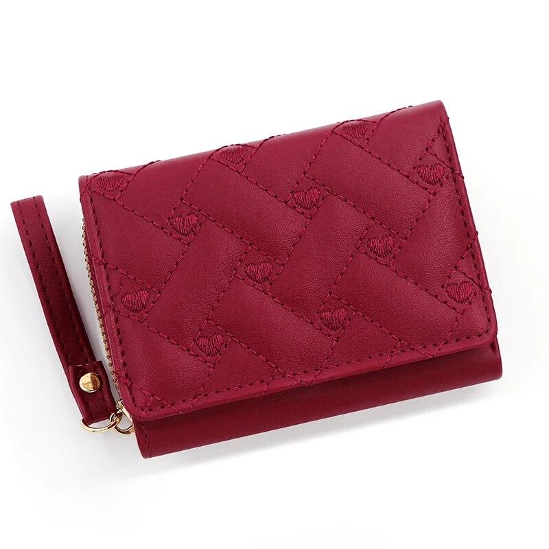 Кошелек с вышивкой в форме сердца, женский короткий кошелек, сумка с несколькими держателями для карт, большой вместительный модный кошелек для монет