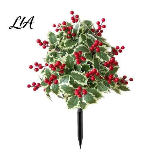 Christmas Party Landscape Decor Artificial Poinsettia Flower Yard Stake, Red Floral Ground Spike Decor, Faux Potted Trees Outdoor Weather?Resistant