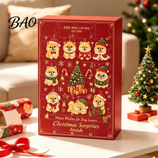 Gift for Children Pomeranian Christmas Countdown, 24-Day Advent Calendar with 2D Acrylic Ideas Dog Ornaments, Tree Hanging Decor, Pet Lovers Kids