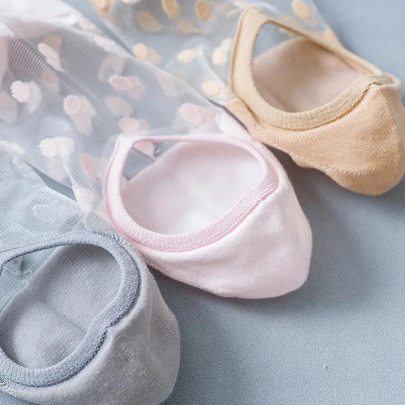 Летние женские шелковые носки до щиколотки с кружевом, ультратонкие, прозрачные из стекловолокна, модные носки в горошек, милый стиль Харадзюку, новые