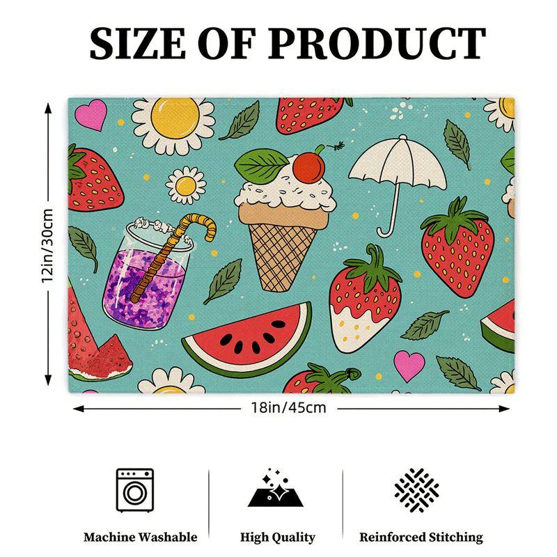 4pcs/6pcs Rectangular Placemats Suitable for Home & Restaurants - Summer Strawberry Ice Cream Watercolor Table Mats, Heat-Resistant Durable Table Prot