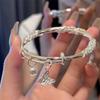 Корейский Изысканный Браслет-Браслет с Бабочкой и Цветком, Раздвижной, Регулируемый, Для Женщин, Серебристый Цвет, С Бантом и Колокольчиком, Открывающийся, Вечерние Украшения