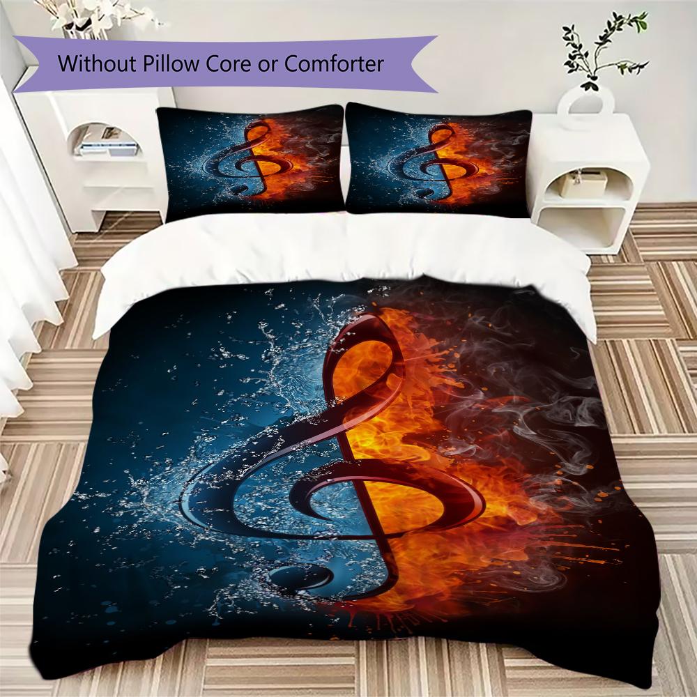1PC Musical symbols Bedding Quilt Set Quilt Cover Pillowcase Home Decoration Birthday Gift (1 * duvet cover + 2 * pillowcase, without core)A19