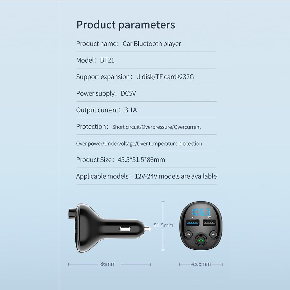 3 порта 3.1A Автомобильный MP3 FM-передатчик Bluetooth Автомобильный комплект Модулятор Музыкальный плеер TF-карта USB-диск Аудио AUX-приемник Dual USB TYPE-C Быстрое зарядное устройство
