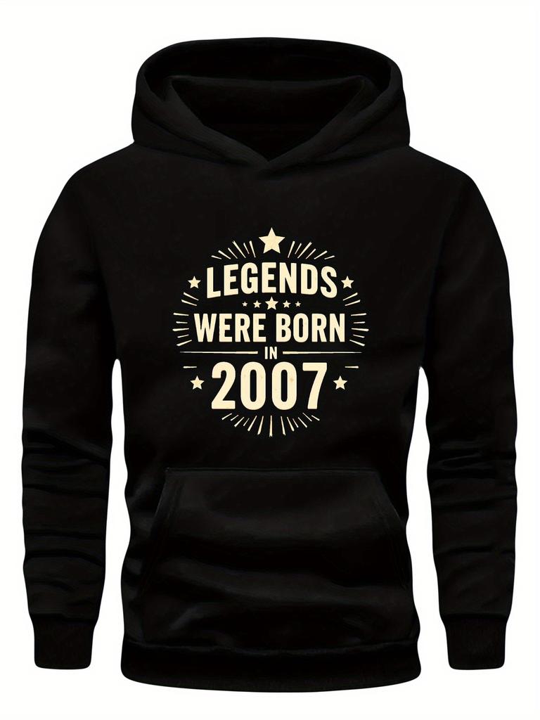 Legends Born 2007 Retro Typography Plus Size hoodie - Heather Gray Relaxed Fit Hooded Sweatshirt with Geometric Star Design