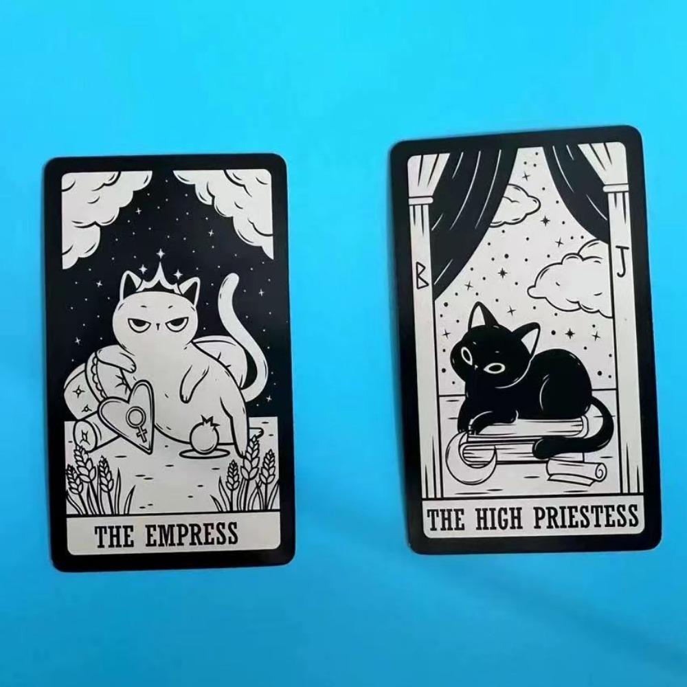 10.3*6cm Kitten Tarot Deck 78 Cute Tarot Cards for Beginners Rider-waite Tarot System Pocket Size Black and White