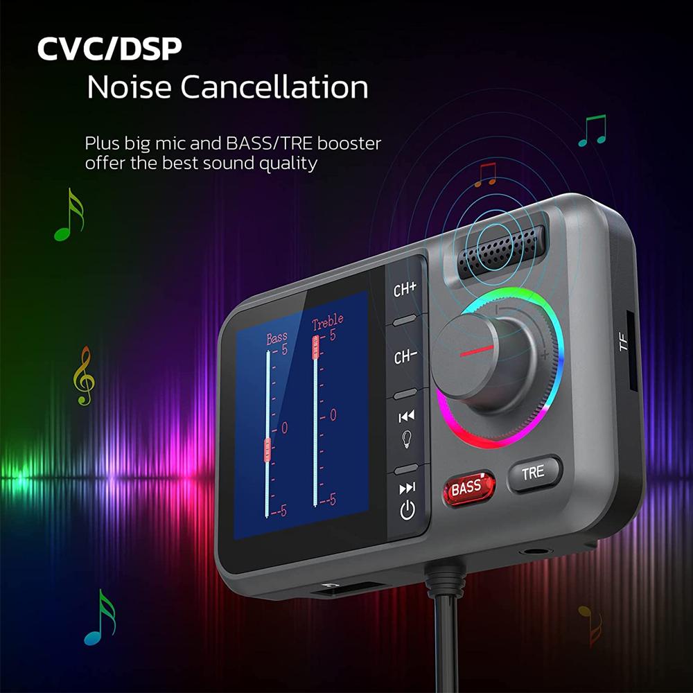 Беспроводной FM-передатчик 2.4A QC3.0 Dual USB быстрая зарядка Hands-Free Call Автомобильный AUX-адаптер MP3-плеер с большим цветным экраном