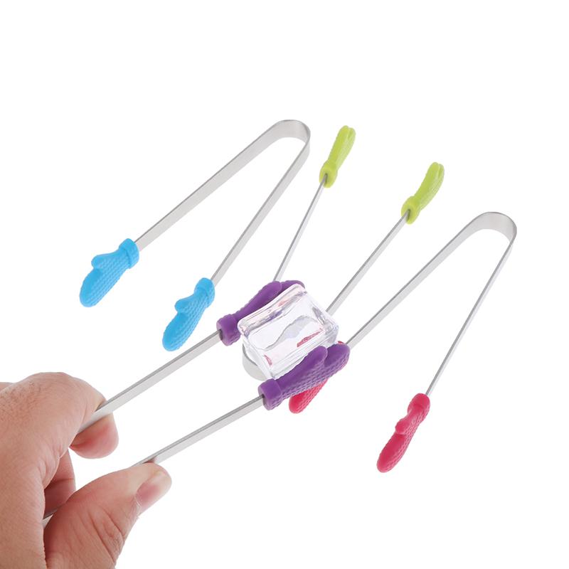 1Pc Silicone Food Tongs Gloves-Shaped Stainless Steel Non-Slip Kitchen Utensil Ice Candy Food Clip Mini Ice Cubestongs