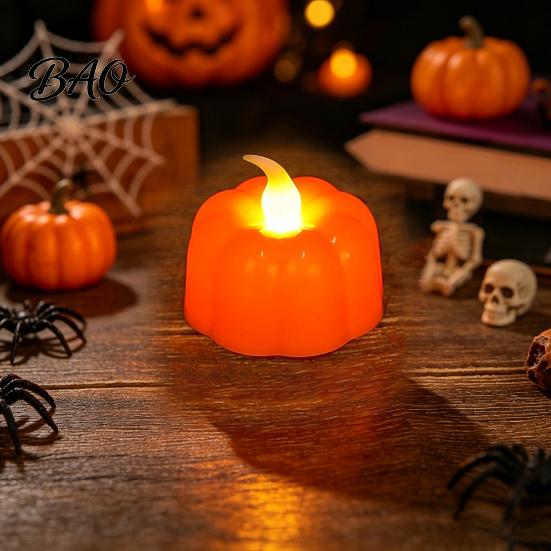 Warm White Electronic Candles 2Pcs Halloween Pumpkin Flameless Candles, Battery Operated LED Candle, Decorative Lights for Light, 3D Tealight