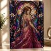 Stained Glass Aerith in Pink Dress Poster Retro D Printed Metal Signs Customized Wall Hanging Gift for Room Decor Wand Deko