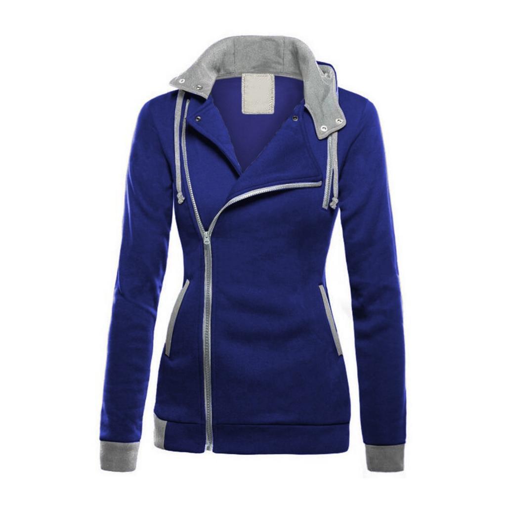 Women's Spring Fleece Lined Color Block Hooded Sweatshirt, Thickened Warm Diagonal Zipper Hoodie