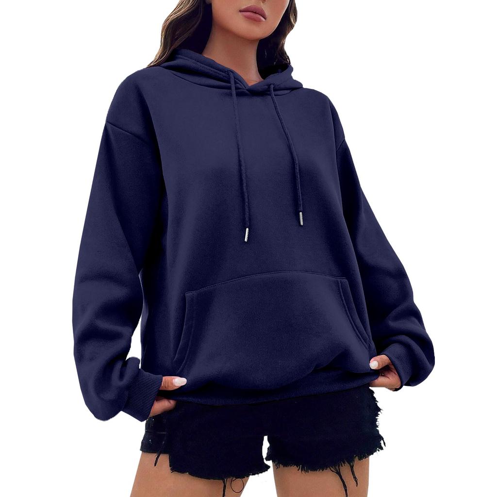 Женская модная осенне-зимняя однотонная свободная флисовая толстовка с длинным рукавом и капюшоном