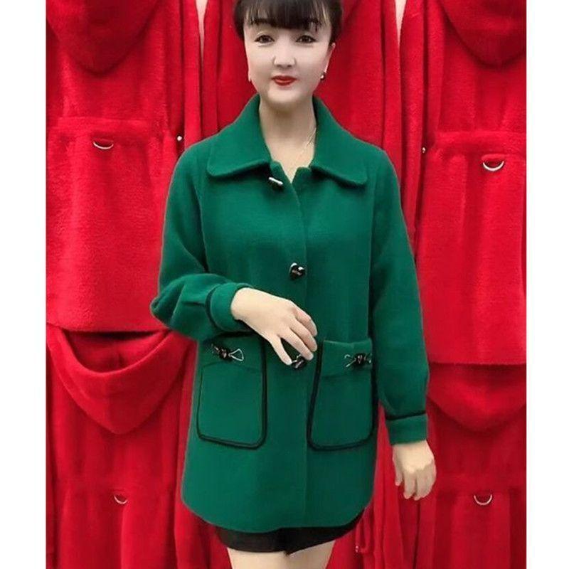 Mid-Length Stylish Imitation Cashmere Wool Coat for Mothers - Autumn/Winter [6602]