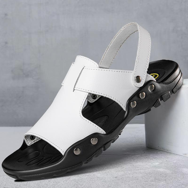 2024 Лето Новые Мужские Универсальные Модные Повседневные Кожаные Туфли Сандалии Простые Удобные Нескользящие Пляжные Туфли