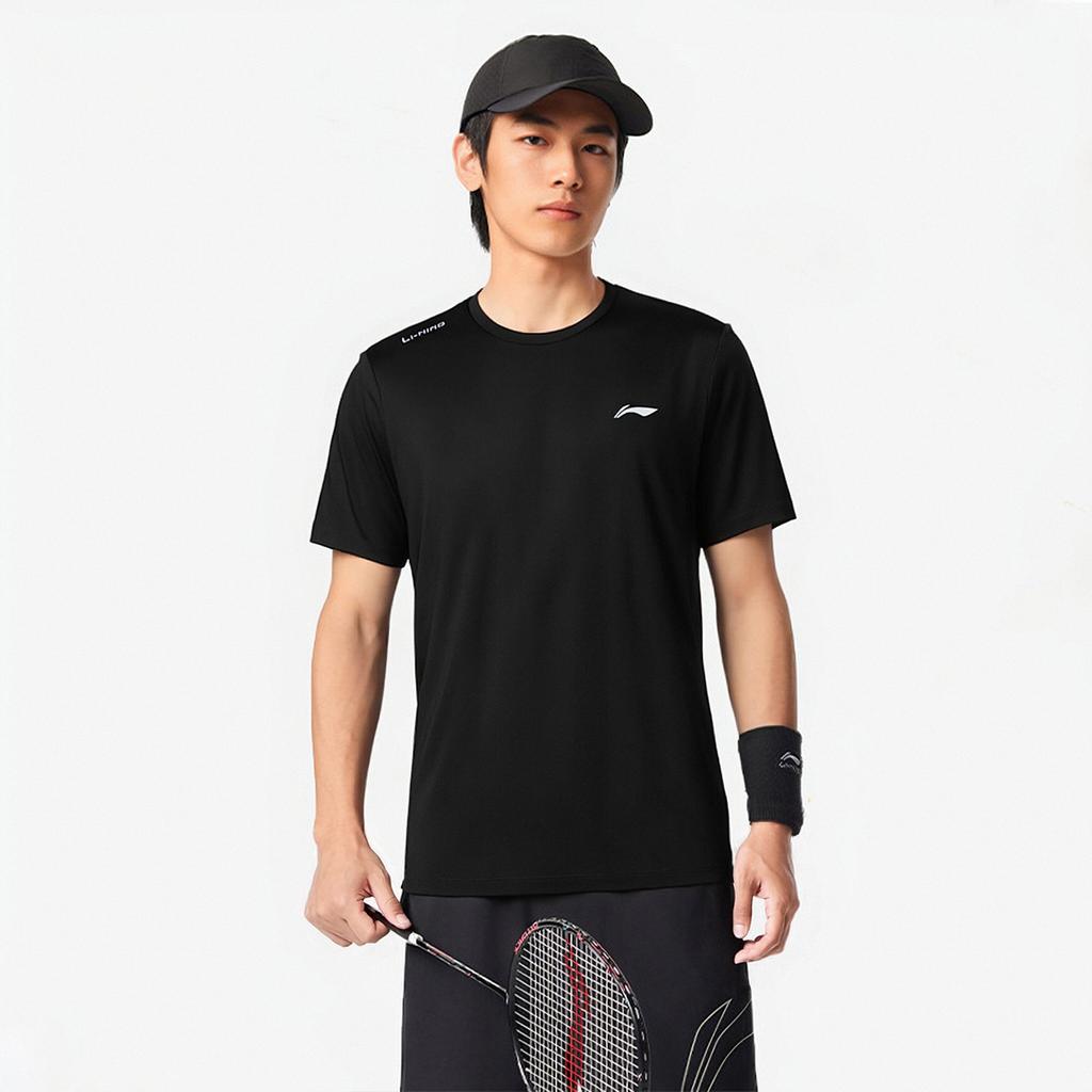 Li-Ning Модная универсальная дышащая удобная футболка с коротким рукавом мужская черная ATSW831-1