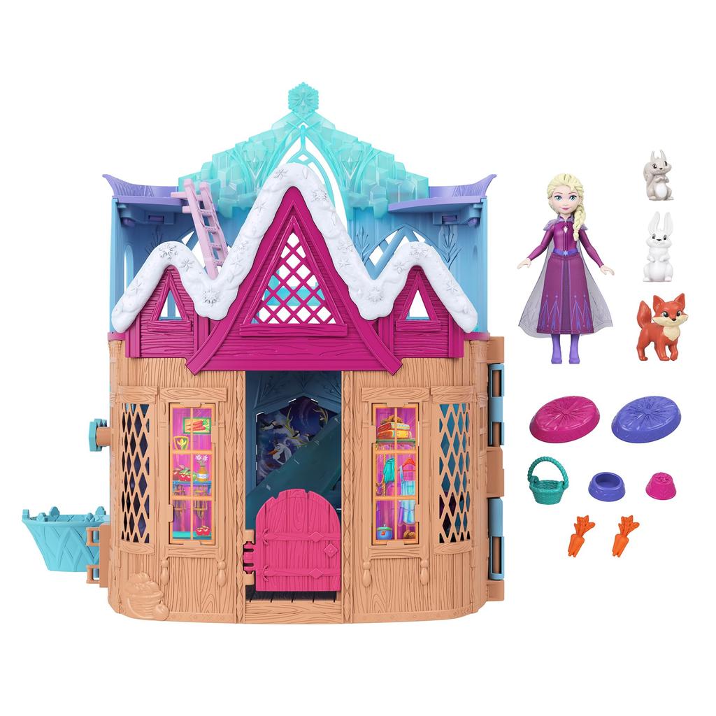 Mattel Disney Холодное Сердце Эльза и Замороженные Животные Эренделла Роскошный Кукольный Домик Игровой Набор для Ролевых Игр с 1 Мини-Фигуркой от 3 лет и Куклой-Переодевалкой JFG28, Вверх,