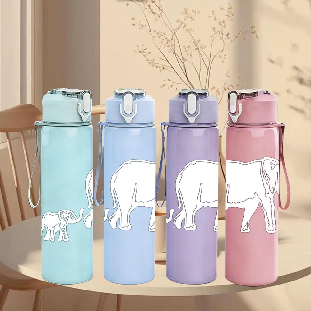 1PC Simple Elephant Outline Pattern 750ml Color Plastic Sports Water Bottle Leakproof Flip Straw Lid Suitable for Sports Office Home Use