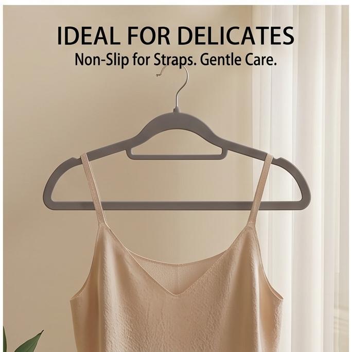 Japanese-Style Non-Slip No-Trace Flocked Clothes Hangers, Cream White 10pcs, Multi-Use Compact for Home Closet & Laundry Drawer Storage Organizer