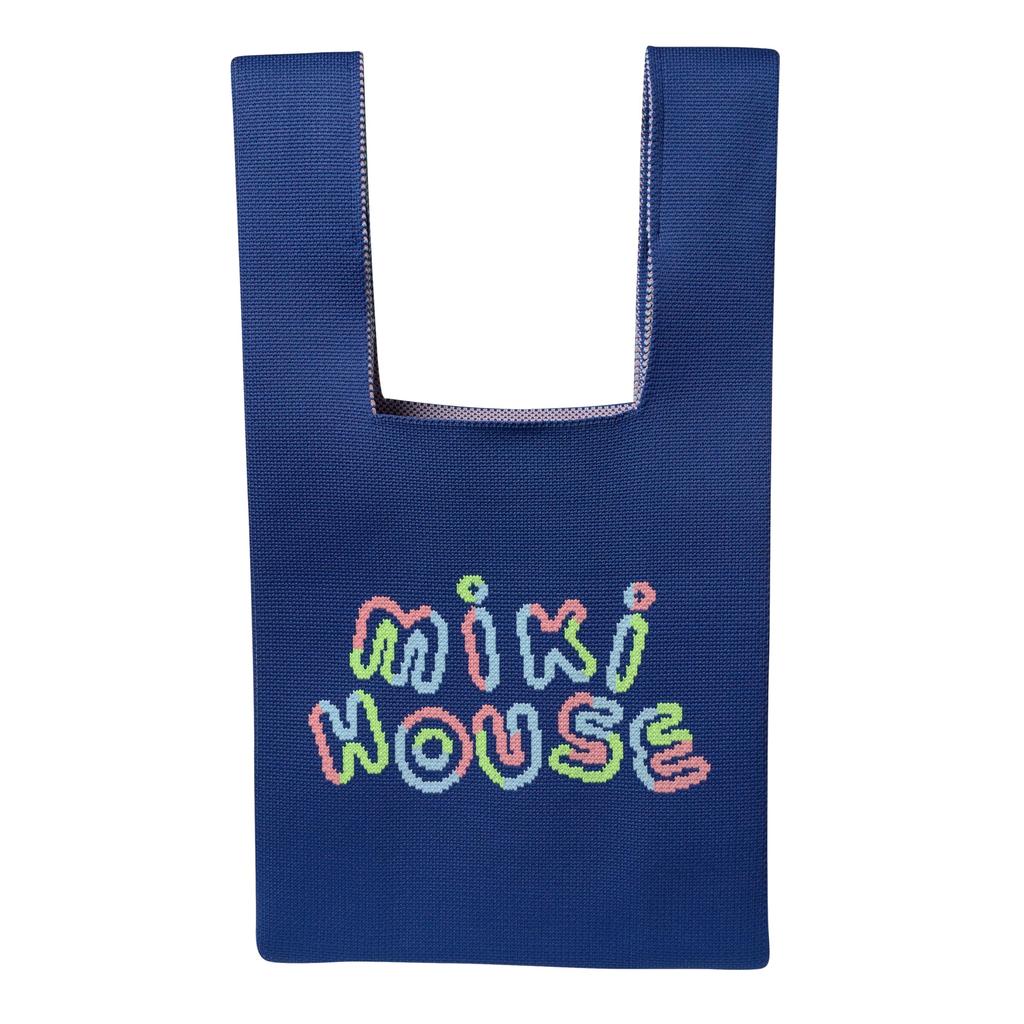 MIKIHOUSE WEB Exclusive Knit Tote Bag Navy Colorful Logo Foldable Lightweight Kids Adults Women Polyester 23x25x10cm