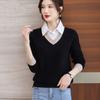 Elegant French-Inspired Faux Twinset Knit Sweater for Women - Chic Long Sleeve Pullover with Collar, Perfect for Fall/Spring