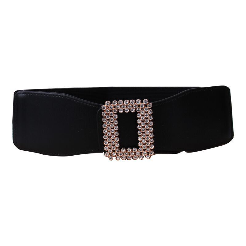 Black Waist Seal Elastic Elastic Diamond Set White Belt Women'S Decoration With Skirt Dress Clothes Wide Skirt