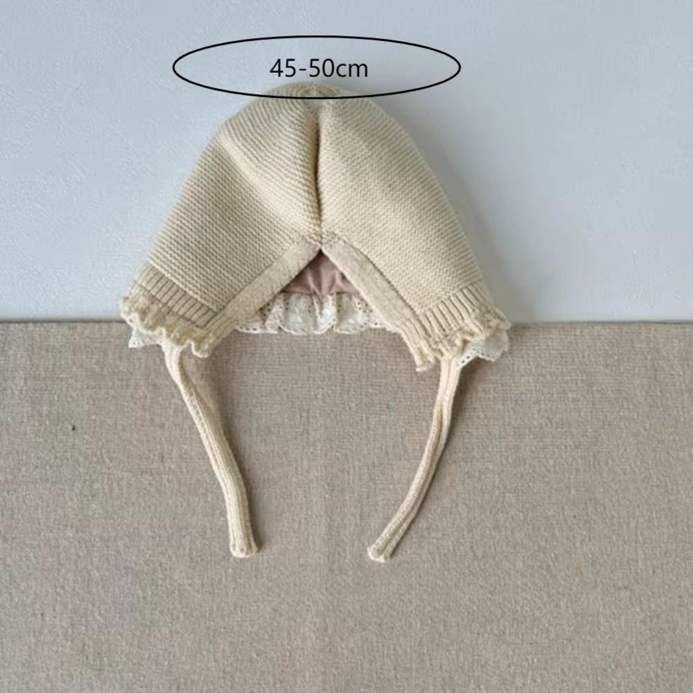 Шапочка с кружевной оборкой для защиты ушей, однотонная вязаная шерстяная шапка, новая осенне-зимняя шапка для мальчиков и девочек