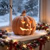 Decorative Lanterns Halloween Pumpkin Candle Holder, Resin Lantern Tealight Holder with Carved Face for Fall Farmhouse Table Mantle Decor Style