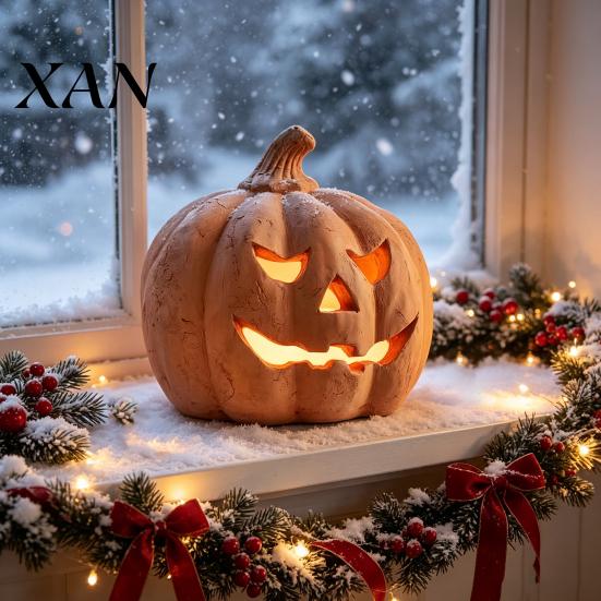 Decorative Lanterns Halloween Pumpkin Candle Holder, Resin Lantern Tealight Holder with Carved Face for Fall Farmhouse Table Mantle Decor Style