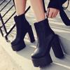 Fashion Autumn Women Ankle Boots Leather Black Female High Heels Shoes Ultra High Platform Heels